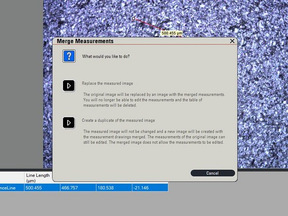 Image features can be measured using the tools, in particular the &quot;Distance&quot; tool. Click the tool to select it then click and drag across a feature in the image to measure it.