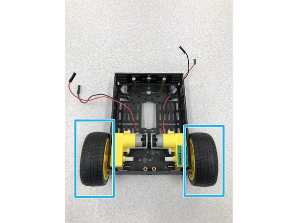 Attach only the BACK TWO DC motors to the cart. (Required parts: 2, 3, 7, 8)