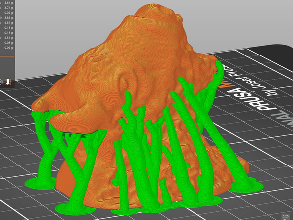 While the default supports will work great to ensure our model prints properly they can sometimes be unnecessary.  In the example here the horns definitely need support, as does the chin.  However, the rest of the support is unnecessary and will only consume filament and time.  It is safe to remove this support.