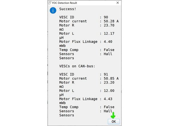 You will then get a popup saying that the motors will spin and to make sure everything is clear. Verify that nothing will get caught by the wheels spinning, and then click ok.