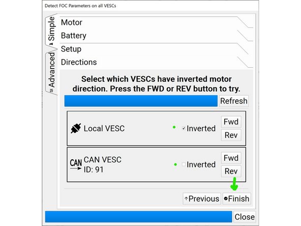 When the motor detection is completed you will get  a popup similar to this (your values will be slightly different). Click ok