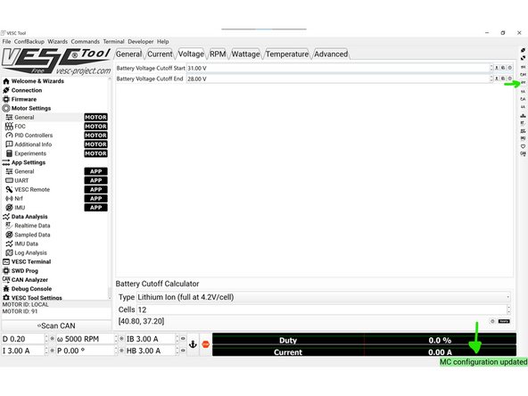 Change the Battery Voltage Cutoff Start value to 31.00 V