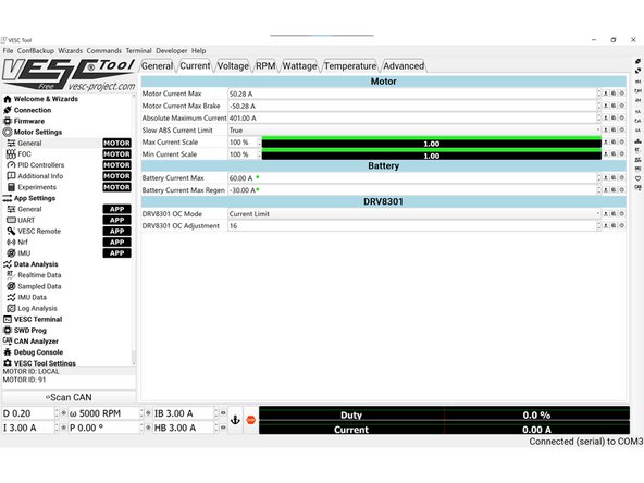 Change the Battery Current Max value from 99.00 A to 60.00 A