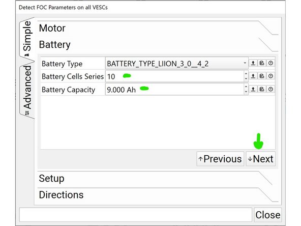 Change the battery cells series value to 10 and the capacity to 9.00Ah. Click next