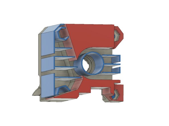Intrinsic supports in gearbox preserve printed geometry of critical overhang areas. Formerly, slicer generated supports were used, but the new intrinsic supports yield cleaner results.