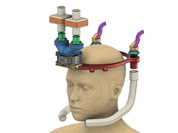Prototype with 60 mm 2 watt tubaxial fan has limited air flow. To enhance airflow volume and routing, two expiratory valves or twin viral filters may be needed. You can optionally add short, corrugated inside halo to better route airflow and reduce fogging.