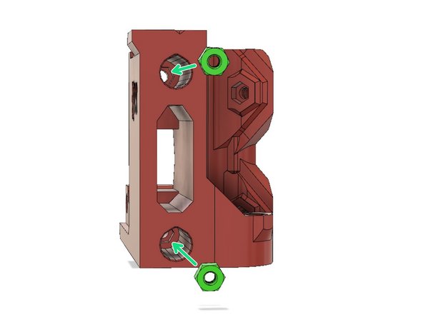 Motor X-end has hex pockets at end of each linear rod hole. Draw one M3 nut into each pocket.