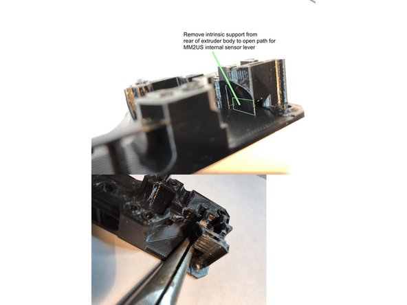 Extruder Body is printed with an intrinsic support. Remove intrinsic support with knife and pliers.