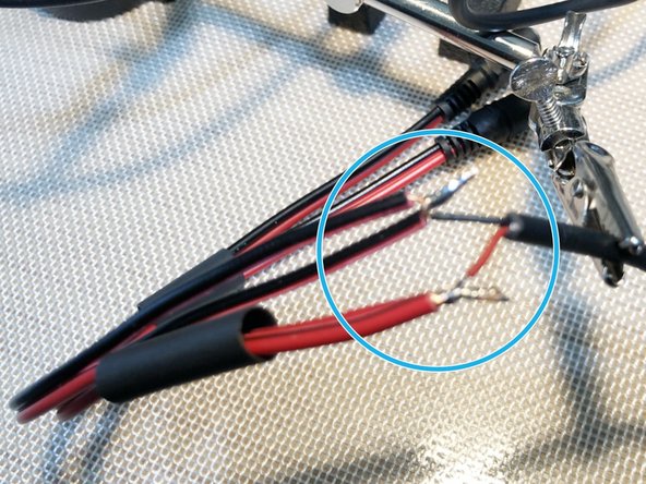 Solder DC barrel pigtails to cable