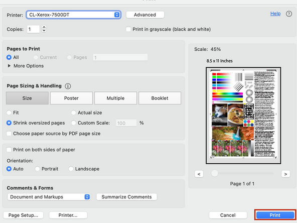 Select Print in the bottom right