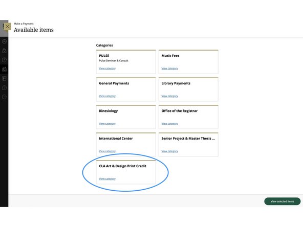 Click on the CLA Art &amp; Design Print Credit button at the bottom of the page.