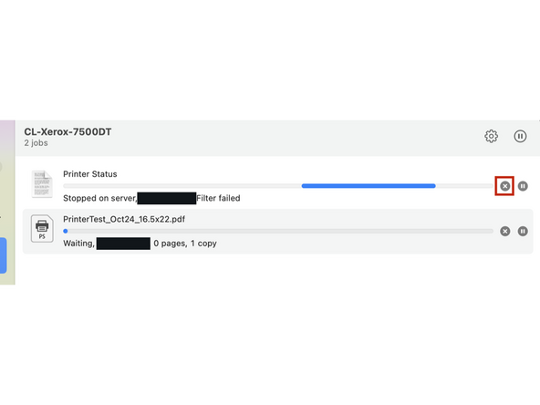 If you see a Printer Status document in your print queue, delete it to advance your file forward