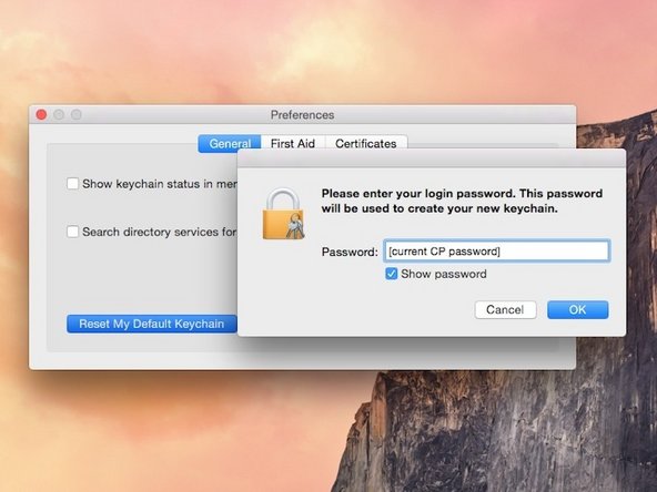 Enter your current CP portal password, and click OK.