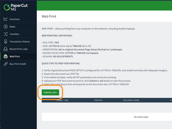 Review the details and limitations on this page, and then click the Submit a Print Job button.