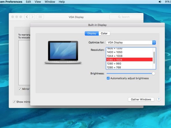 Select the Display tab, and choose a preferred projector resolution.