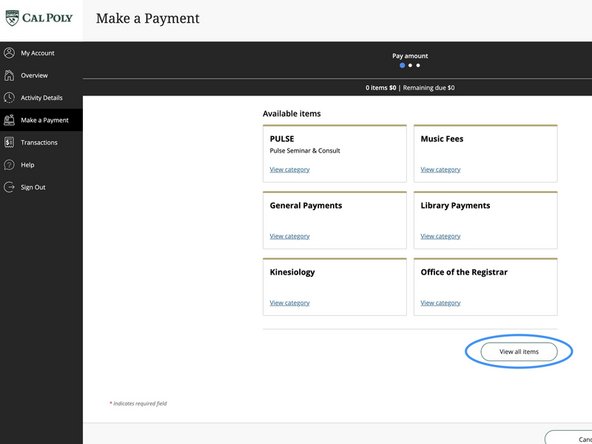 Click the View all items button in the lower right area of the page.