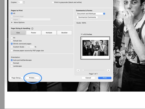 Click on the Printer... button.