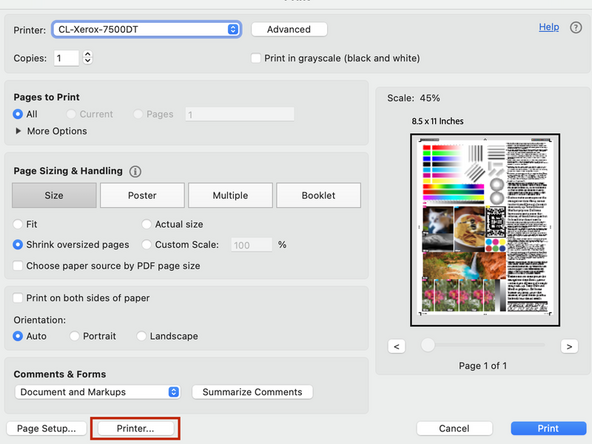 Select Printer on the bottom left