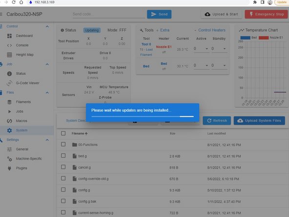 The firmware will now be installed. The process can take up to 60sec and in the meantime the connection is interrupted and automatically restored.