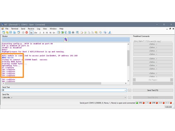 Send M115 to confirm the new firmware version