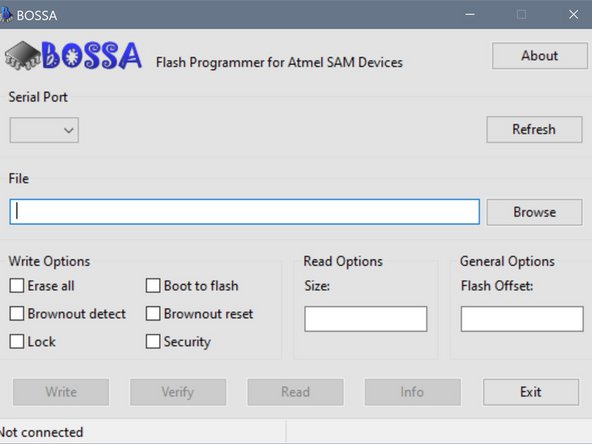 The easiest way to update the firmware is using the Bossa application.