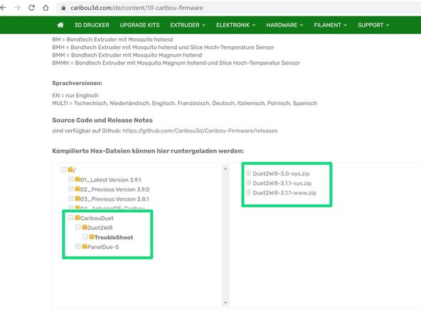 Download the  files from the "TroubleShoot" folder on CaribouDuet Firmware