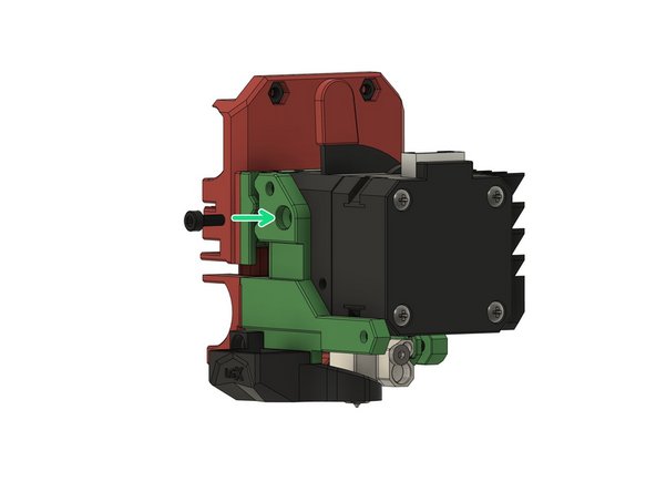 Richten Sie den oberen Löcher an der Vorderseite des Extruders und die Löchern am Halter aufeinander aus. Drücken Sie den Extruder in die Halterung.