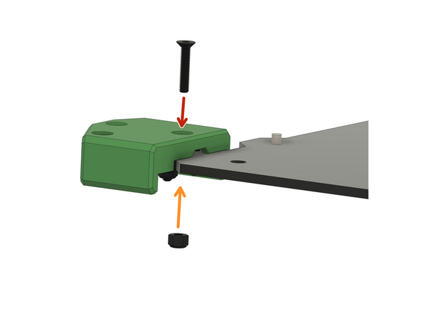 Legen Sie die obere Heizbettabdeckung auf die Kabel (nicht dargestellt) am Heizbett und befestigen Sie diese mit einer M3x16mm Senkkopfschraube.