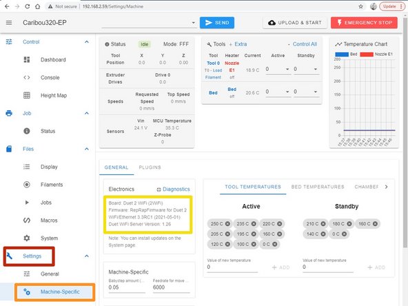 In Duet Web Control go to: