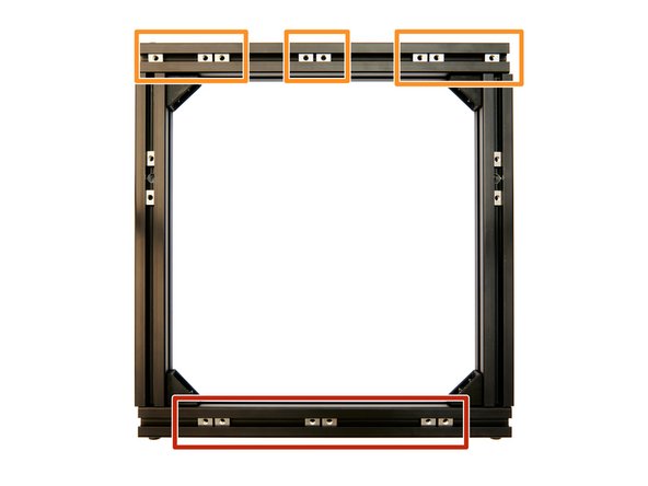 Insert 6x T-Nuts into the upper slot of the front x-extrusion.