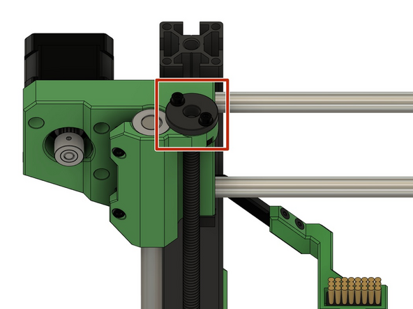Drehen Sie gleichzeitig an beiden Spindeln der z-Schrittmotoren um die x-Achse etwas nach unten zu bewegen.