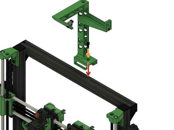 Setzen Sie die rechte Spulenhalterung auf den rechten Nutenstein im oberen x-Aluprofil.