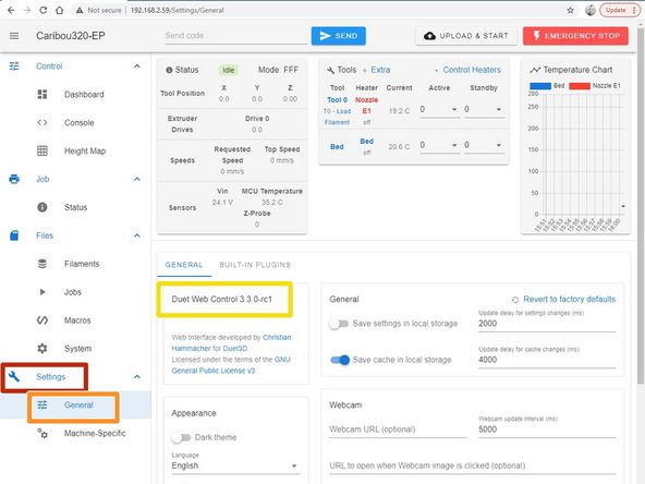 In Duet Web Control go to: