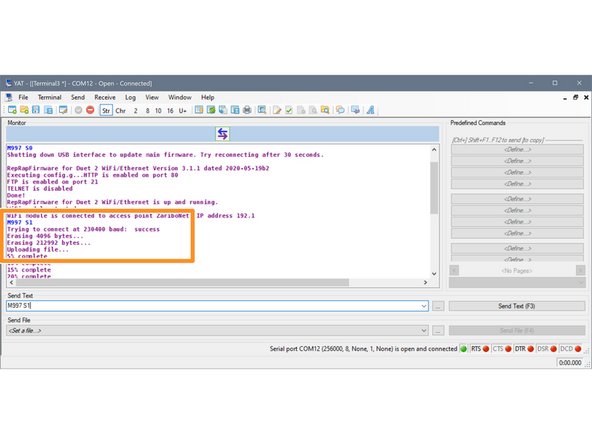 Send M115 to confirm the new firmware version