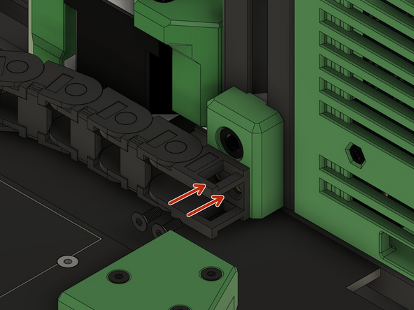 Sichern Sie das Ende mit 2x M3x8mm Senkkopfschrauben an der y-Ketten Halterung Rahmen.