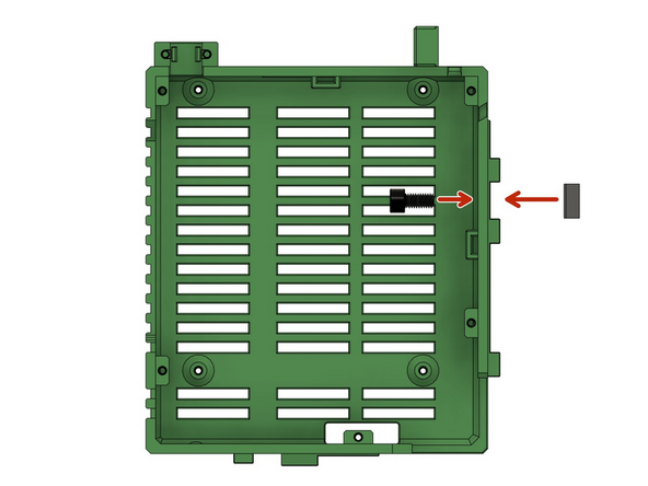 Durch die Duet Box wird eine M6x12mm Zylinderkopfschraube gesteckt und von außen mit einem Nutenstein lose befestigt.