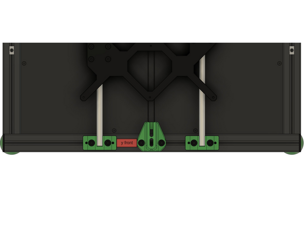 Klemmen Sie das Kalibrierungswerkzeug zwischen zwischen den beiden Bauteilen ein und ziehen Sie die beiden M6x12mm Zylinderkopfschrauben am y-Riemenspanner an.