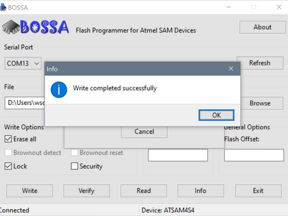 Press &quot;write&quot; to flash the firmware