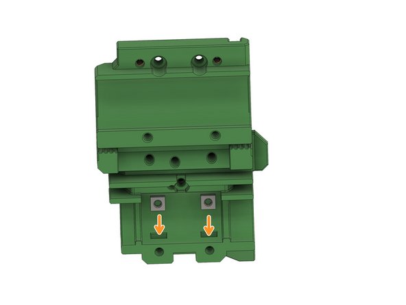 Setzen Sie 2x M3 Vierkantmuttern in den Boden des x-Schlittens ein.