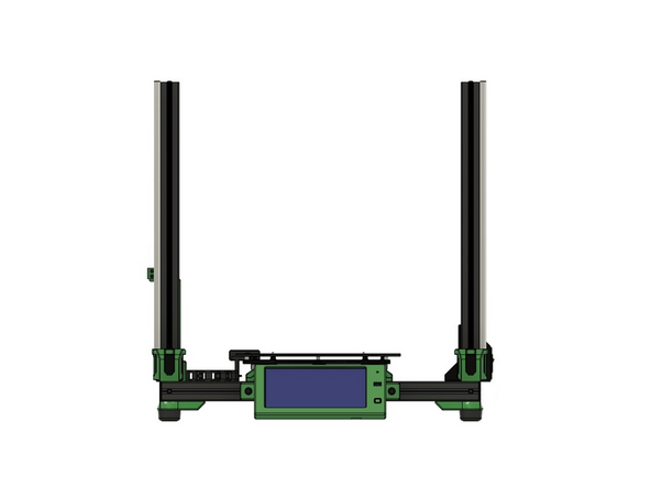 Setzen Sie die zusammengebaute x-Achse vorsichtig auf die z-Schrittmotoren und z-Stangen.