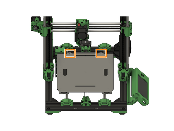 Winkeln Sie das Heizbett ganz hinten etwas an um über die Einschlagschrauben zu kommen.