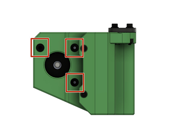 Halten Sie den Stepper Motor fest und drehen Sie den x-Motorhalter. Dort setzen Sie in die drei Öffnungen 3x M3 Unterlegscheiben.