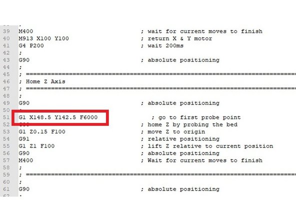 In der Dateie homez.g muss ebenfalls eine Änderung vorgenommen werden. Danach macht der Caribou ein sogen.  "safe homing" mittig auf dem Druckbett.