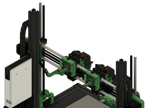 Schieben Sie die zwei Eckwinkel, anhand der Nutensteine, in die hinteren Schlitze der zwei z-Aluprofile und ziehen Sie die Nutensteine im z-Aluprofil an.