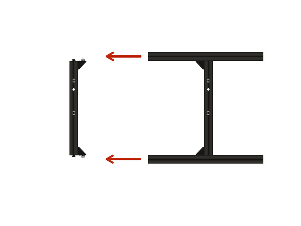 Die x-Aluprofile liegt (von oben gesehen) horizontal und wird so ausgerichtet, dass das die Schraubenlöcher nach vorne zeigen.