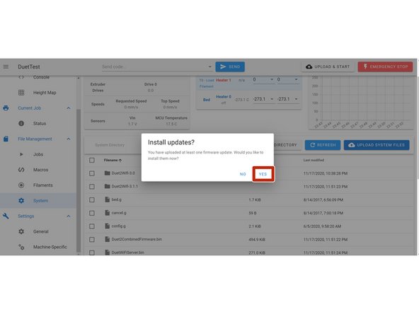Bestätigen Sie mit &quot;Yes&quot; um das Update Durchzuführen