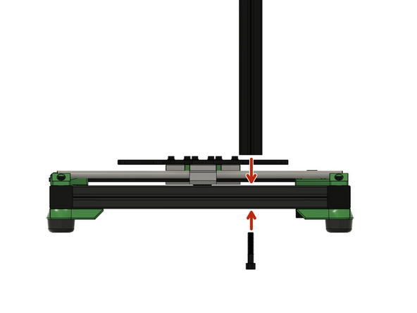 Setzen Sie Ihr z-Profil über die Bohrung im y-Profil und befestigen Sie diese von unten mit einer M8x40mm Zylinderkopfschraube.