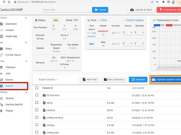 Im Duet WebControl wähen Sie System aus.