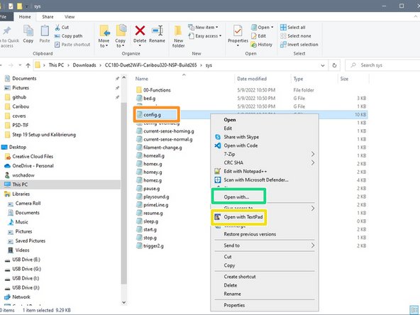 Right-click  config.g and a list of options will be displayed.