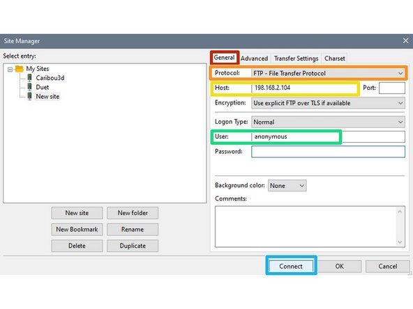 Under &quot;general&quot; enter the following data: